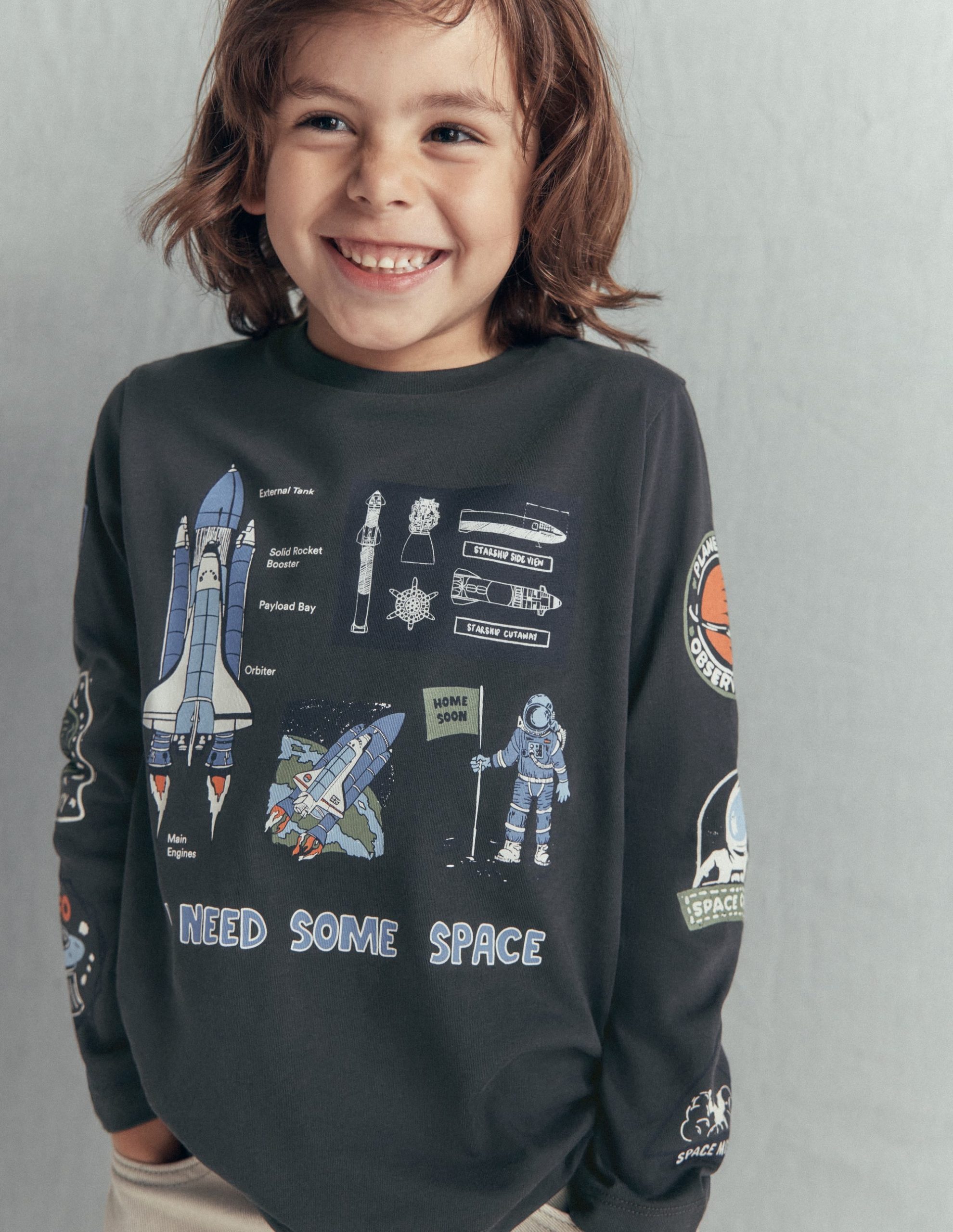 Long Sleeve Glow T-shirt-Warm Grey. Space