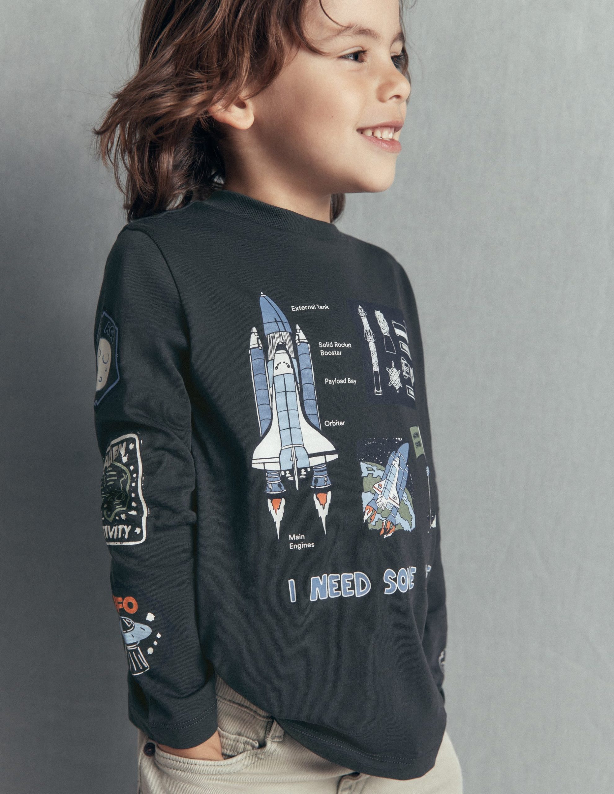 Long Sleeve Glow T-shirt-Warm Grey. Space - Image 2