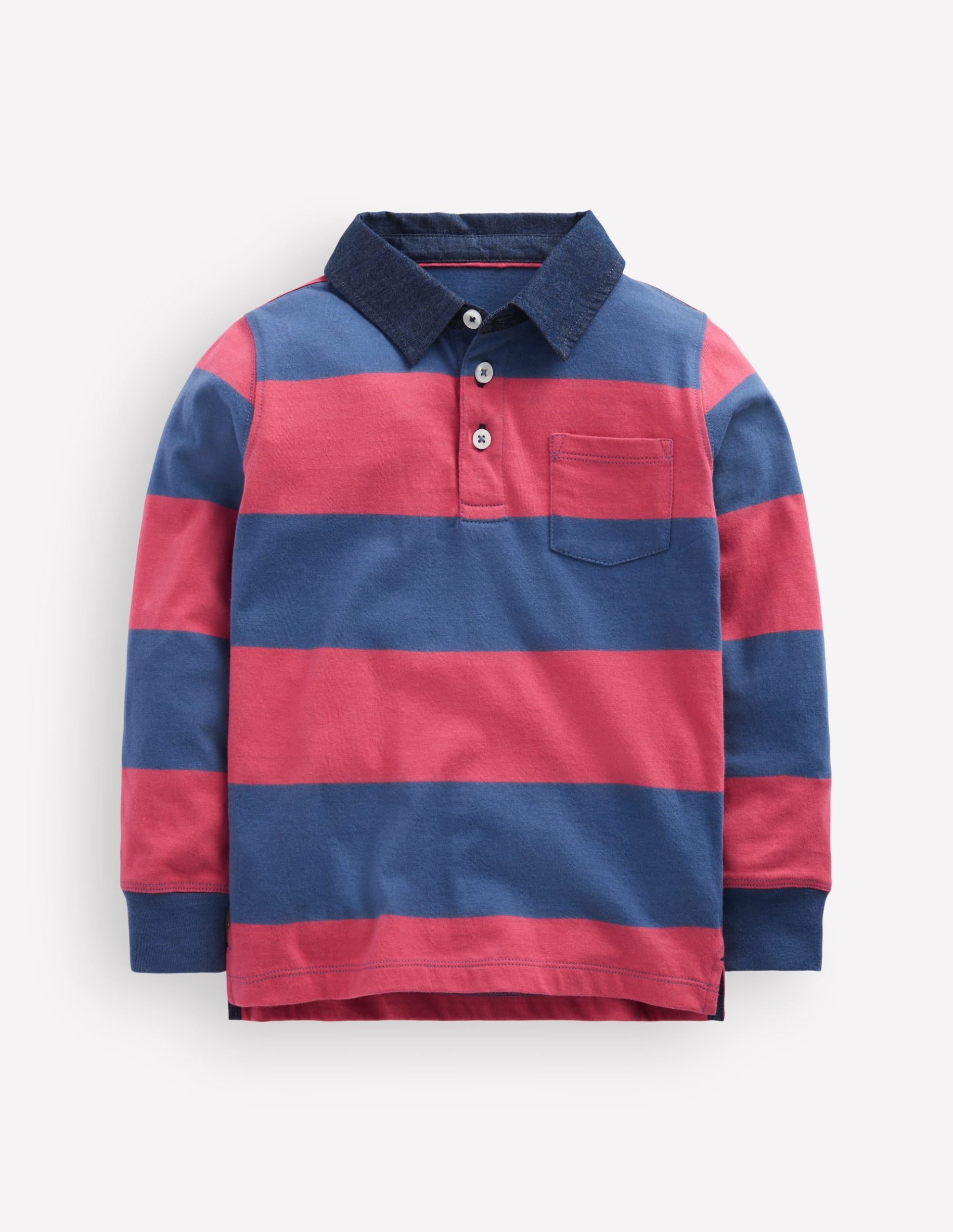 Long Sleeve Smart Polo Shirt-Winter Blush / Denim Blue - Image 2
