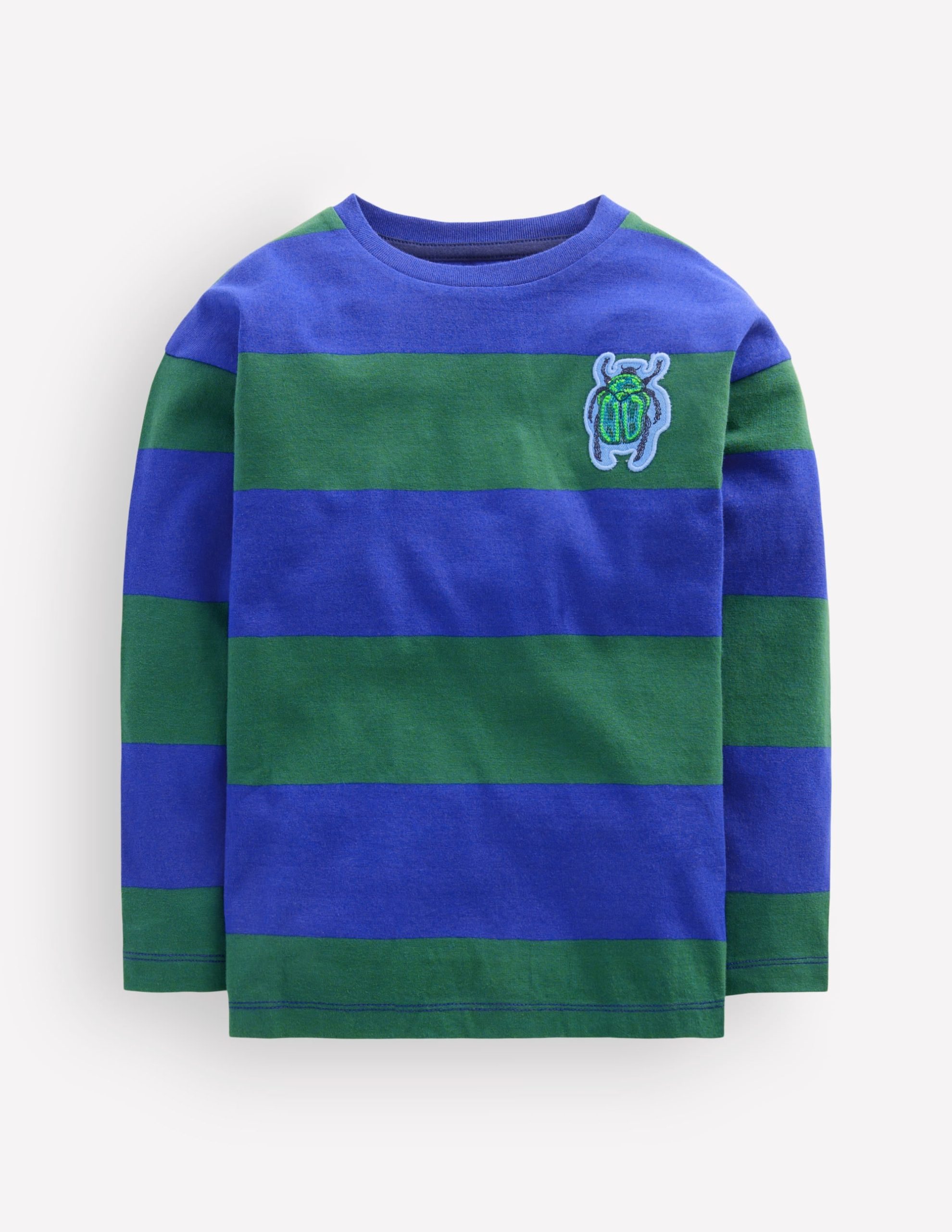 Long Sleeve Badge T-shirt-Blue stripe - Image 2