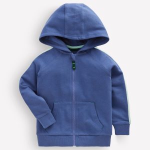 Tape Detail Zip-through Hoody-Denim Blue