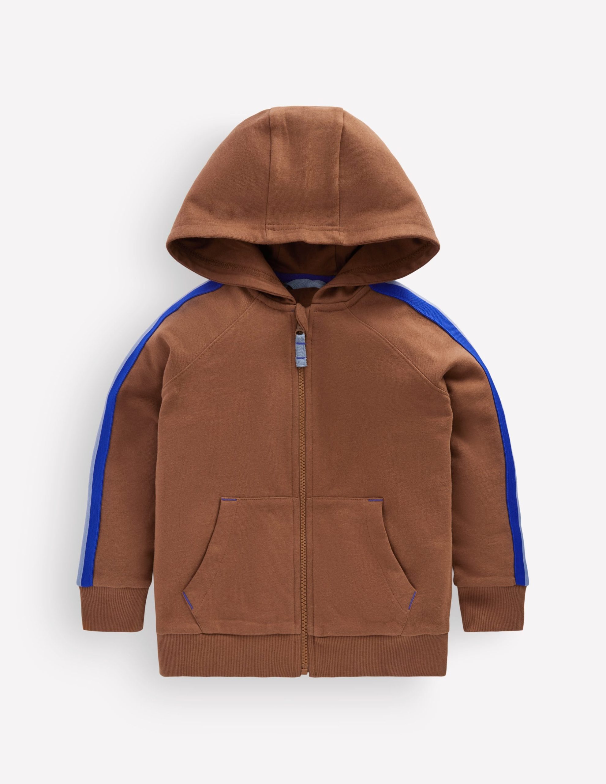 Tape Detail Zip-through Hoody-Brown