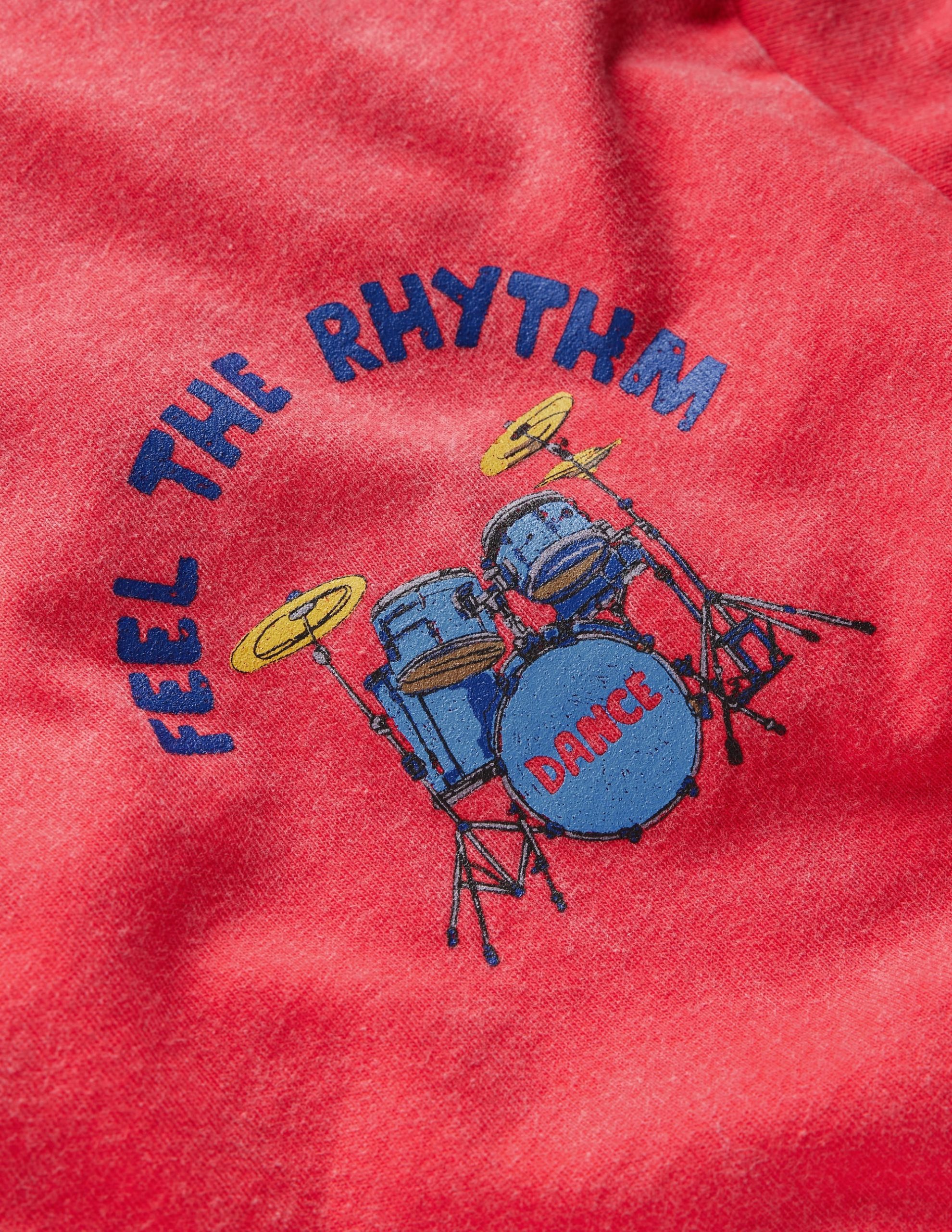 Short Sleeve Printed T-shirt-Feel The Rythmn Drums - Image 3