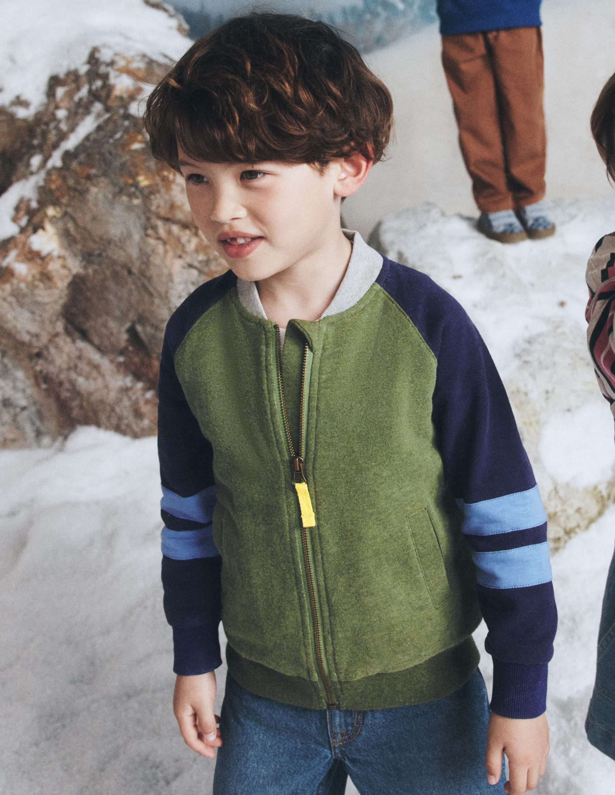 Fleece Lined Bomber-Green / Blue Colourblock - Image 5