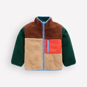 Cosy Colour Block Borg Jacket-Borg Colourblock