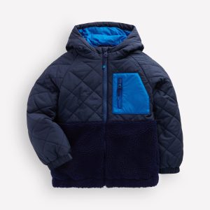 Quilted Borg Jacket-BLACK IRIS