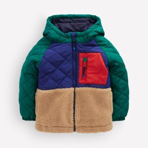 Quilted Borg Jacket-Colourblock