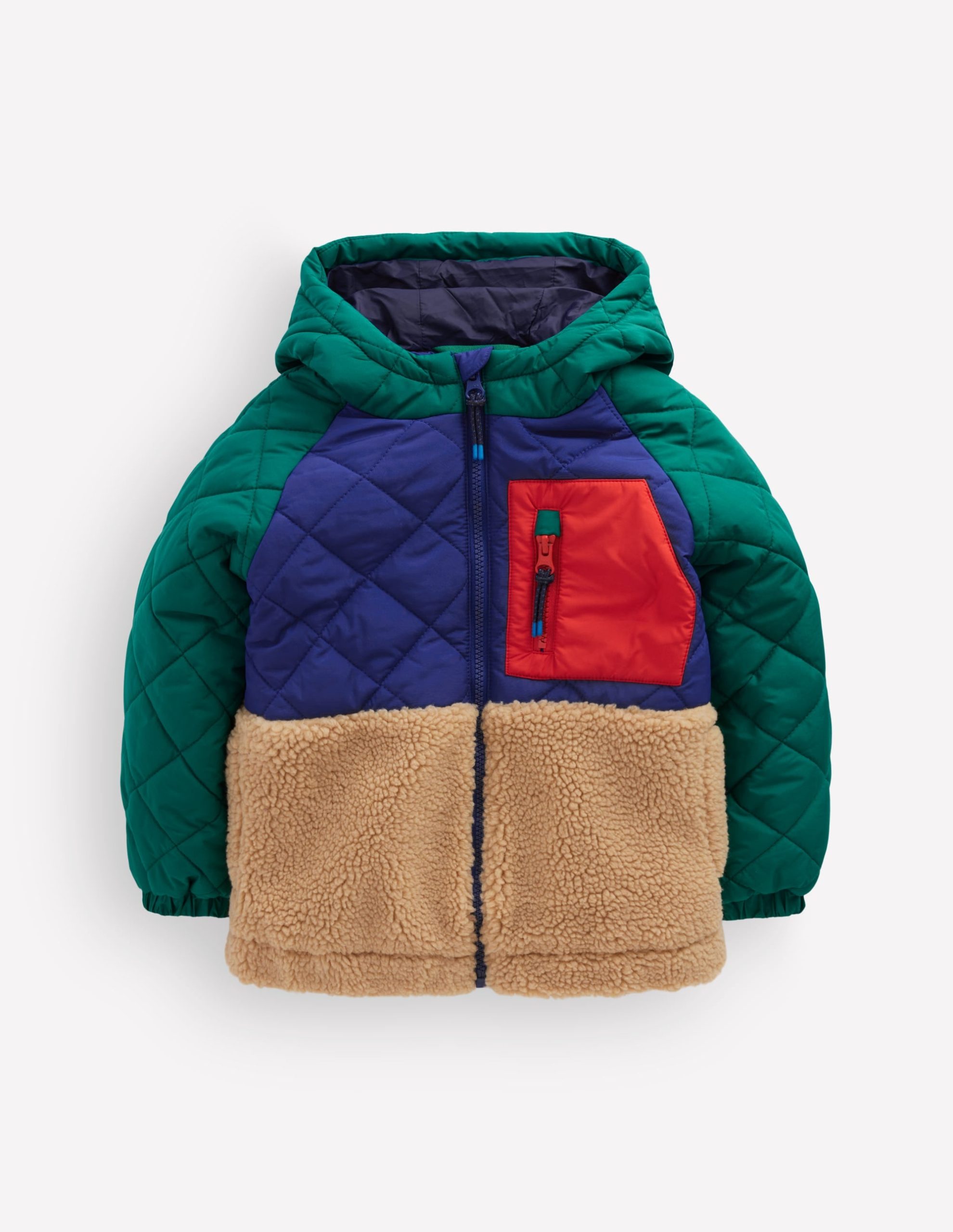 Quilted Borg Jacket-Colourblock