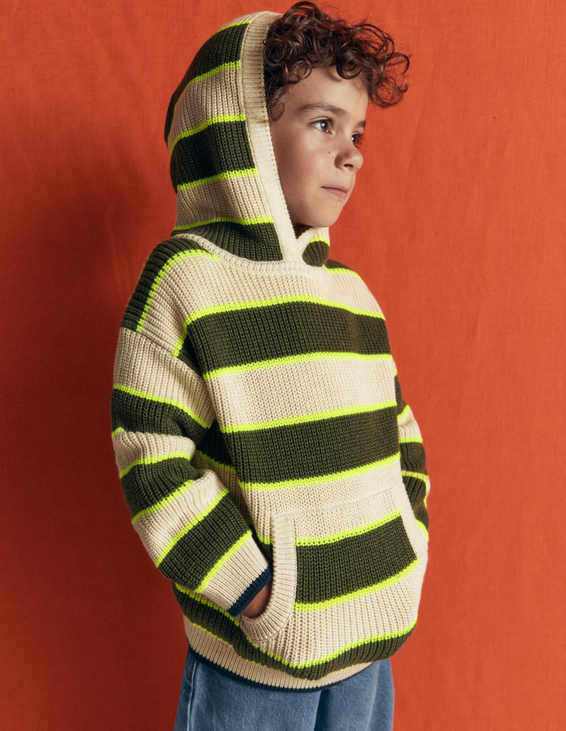 Chunky Cotton Hoodie-Oatmeal/Green Stripe - Image 2