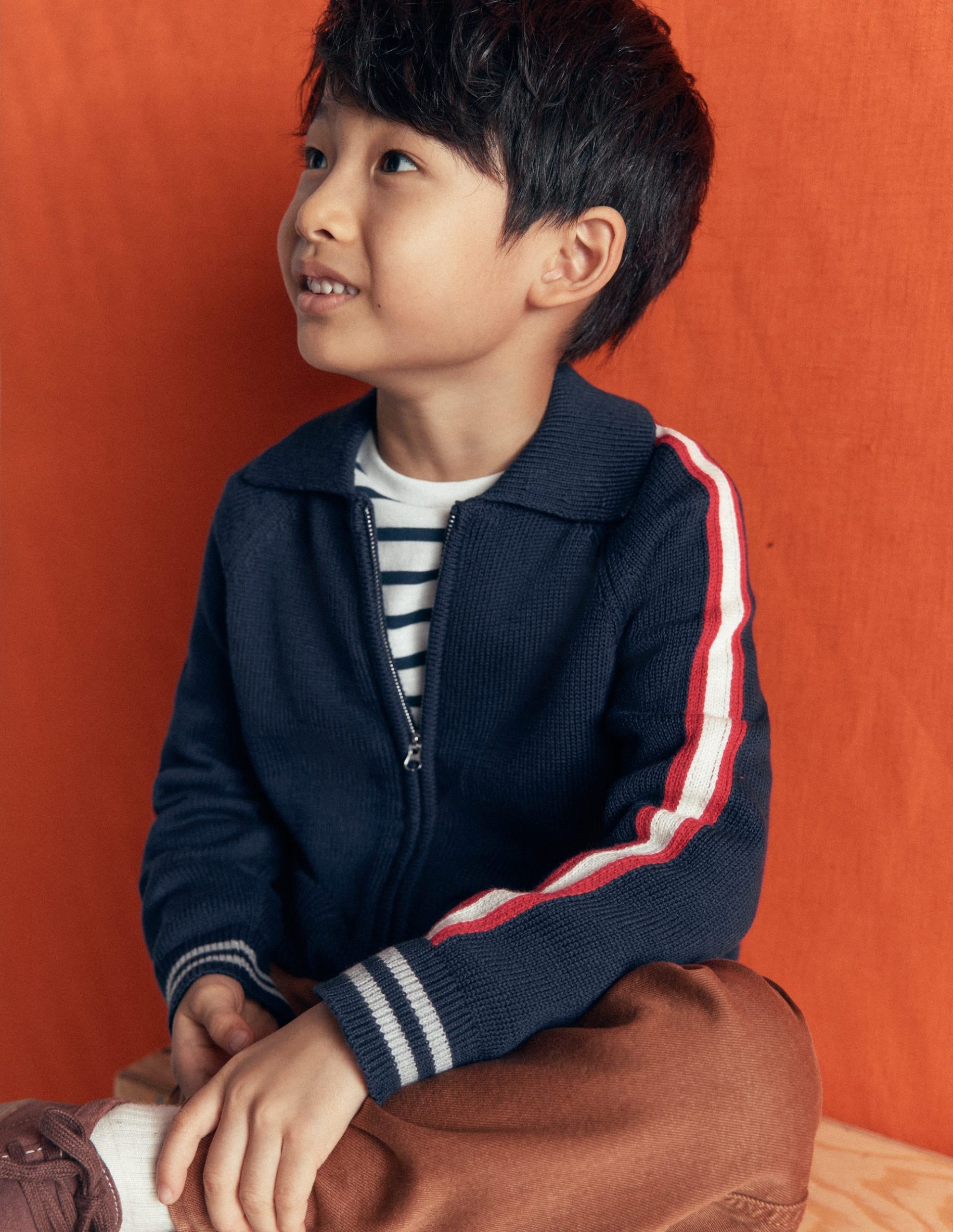 Smart Zip-through Sweater-Navy Marl