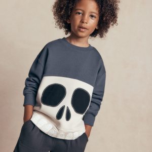 Halloween Glow Sweatshirt-College Navy Skull