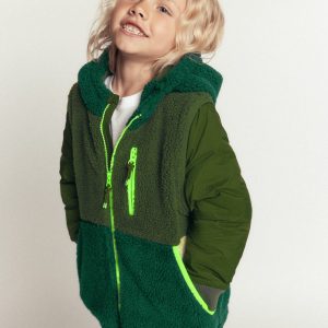 2-in-1 Borg Mix Panel Jacket-Khaki