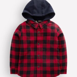 Borg Lined Hooded Shirt-Red/Blue Gingham