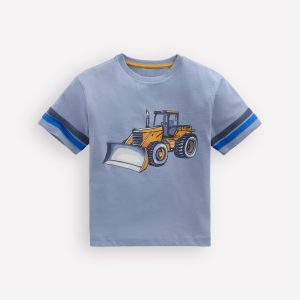 Colour Block Printed T-shirt-French Blue Tractor