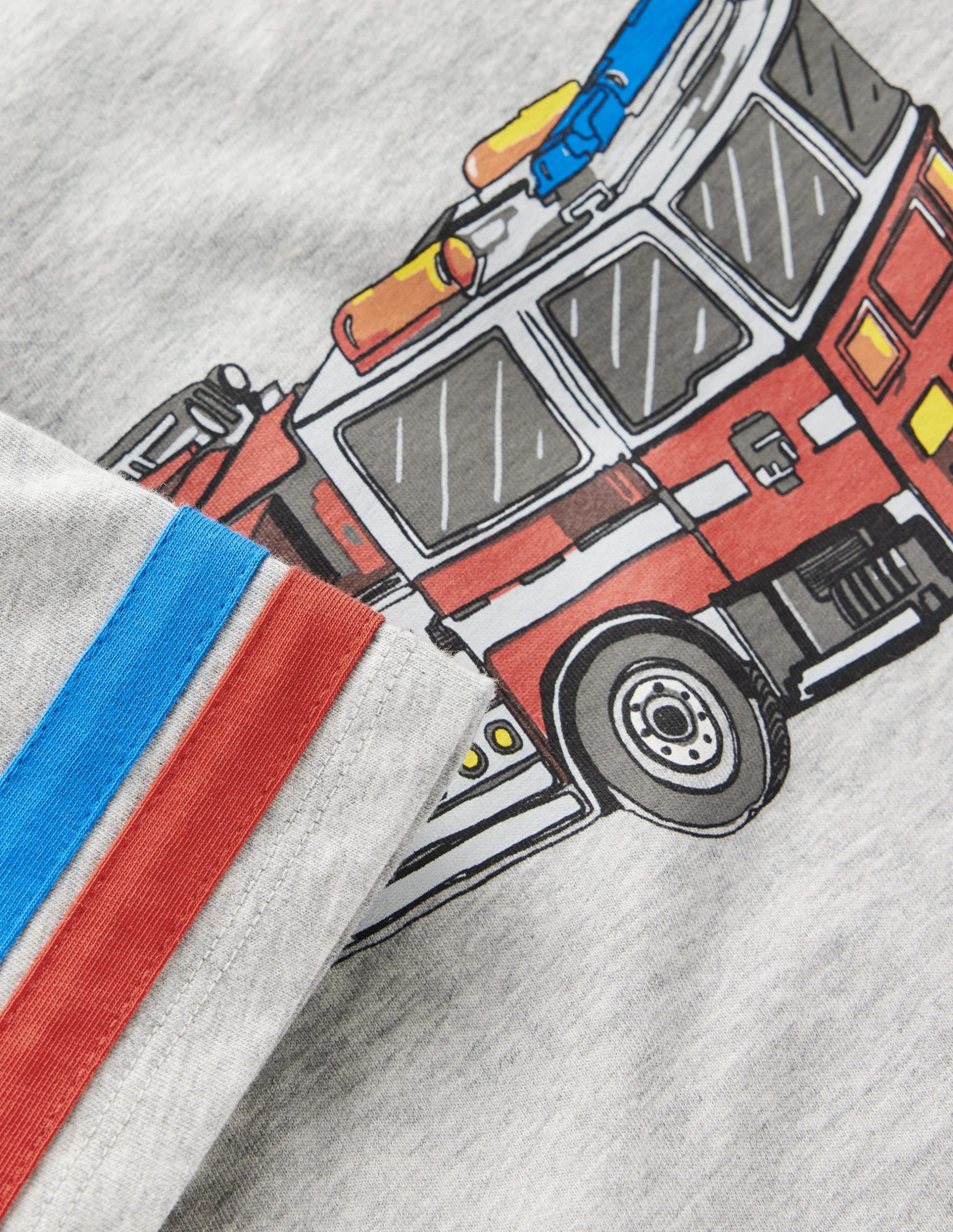 Colour Block Printed T-shirt-Grey Marl Firetruck - Image 3