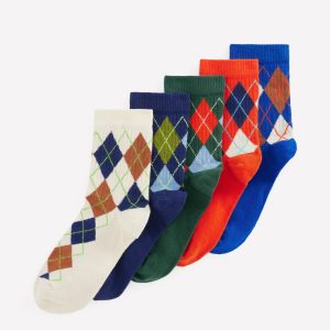 Boys Ribbed Socks 5 Pack-Multi Argyle