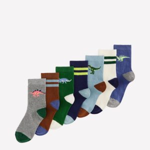 7 Pack Ribbed Socks-Dinos