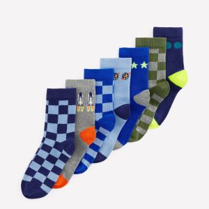 7 Pack Ribbed Socks-Space Checkerboard