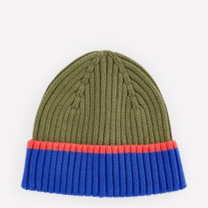 Boy's Cotton Ribbed Beanie-Olive Colourblock