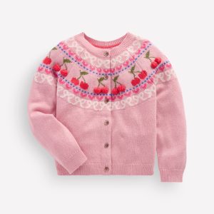 Edie Fair Isle Cardigan-Vintage Pink Marl Cherries