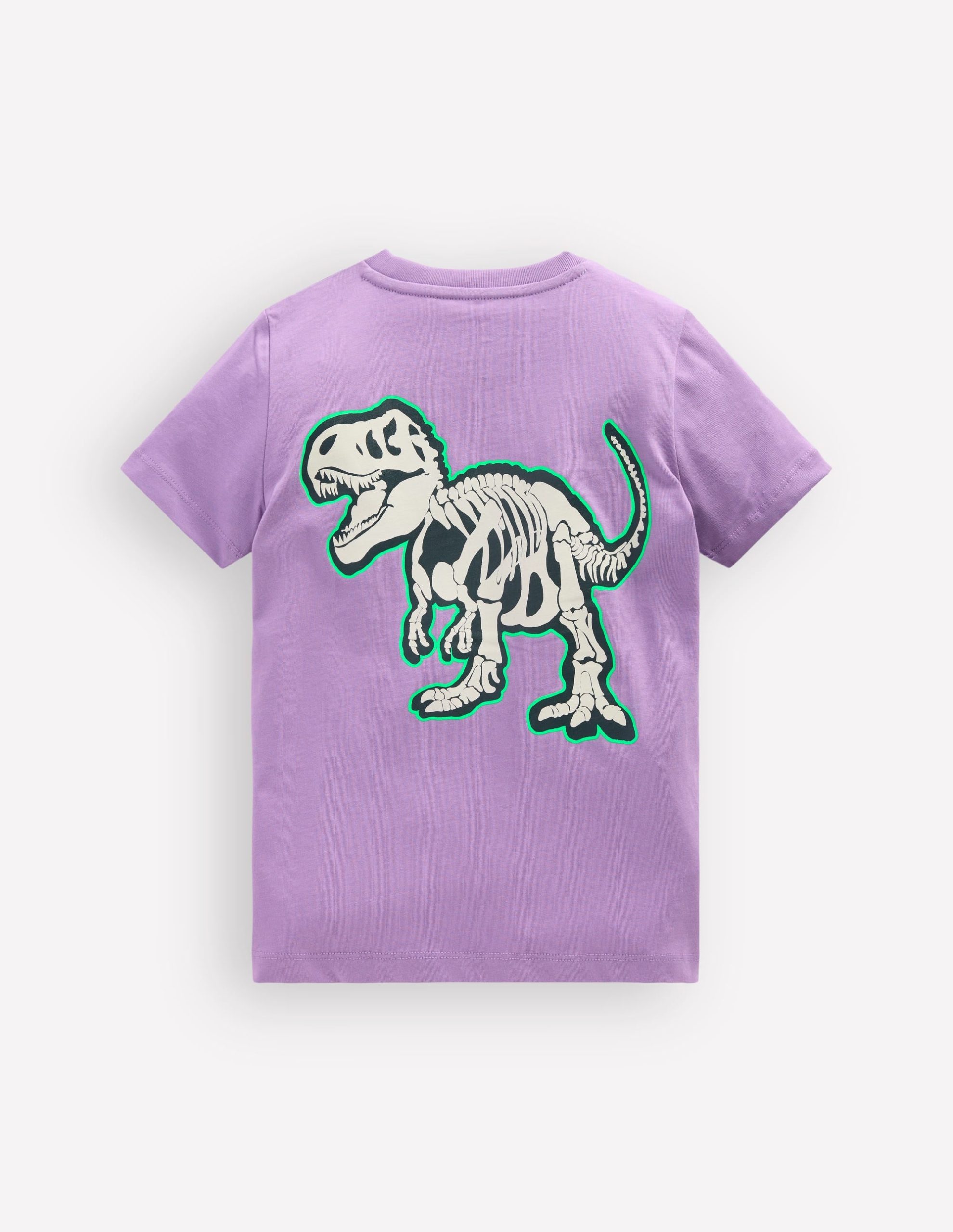 Front and Back Glow T-shirt-Aster Purple. Dino Skeleton - Image 2