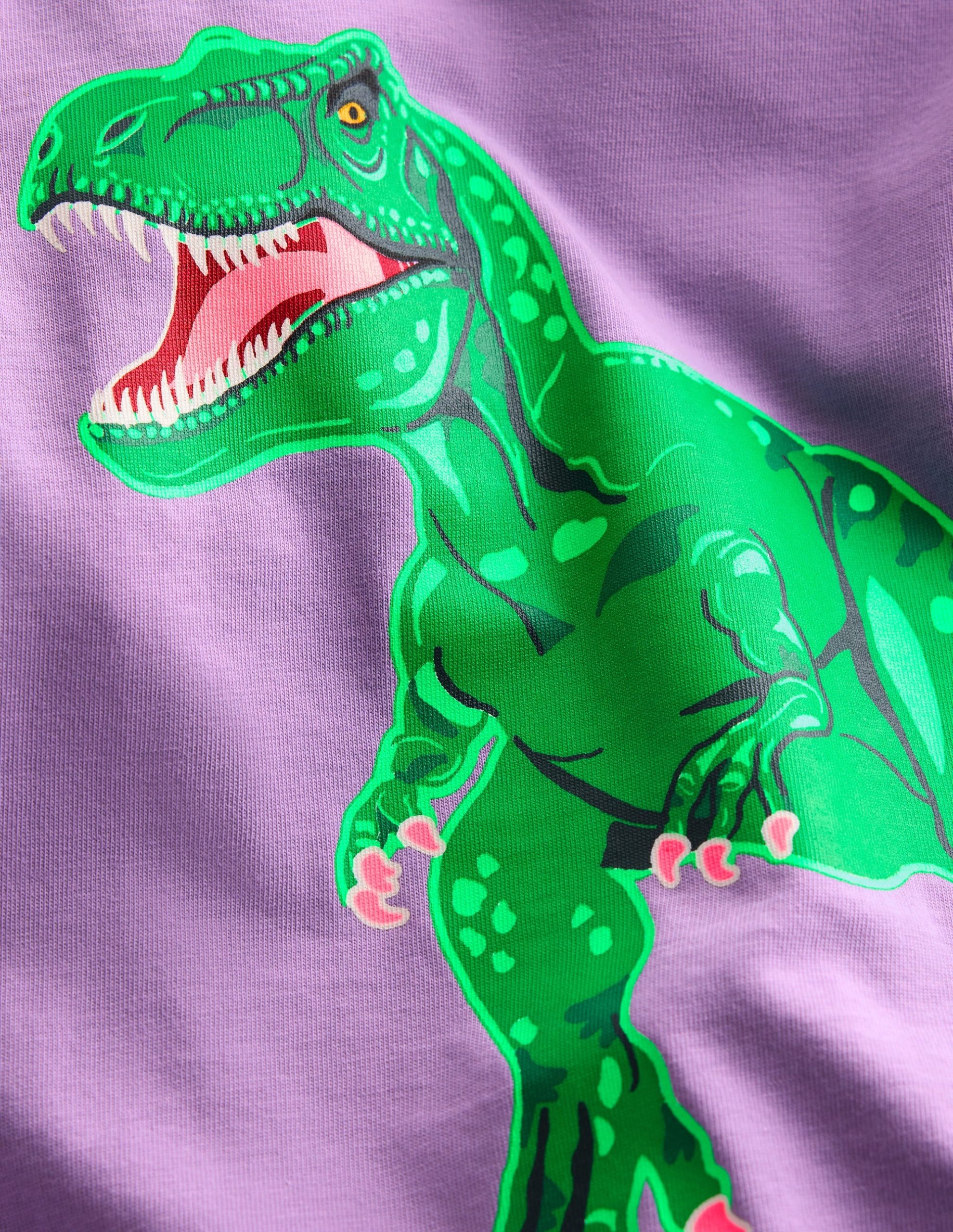 Front and Back Glow T-shirt-Aster Purple. Dino Skeleton - Image 3