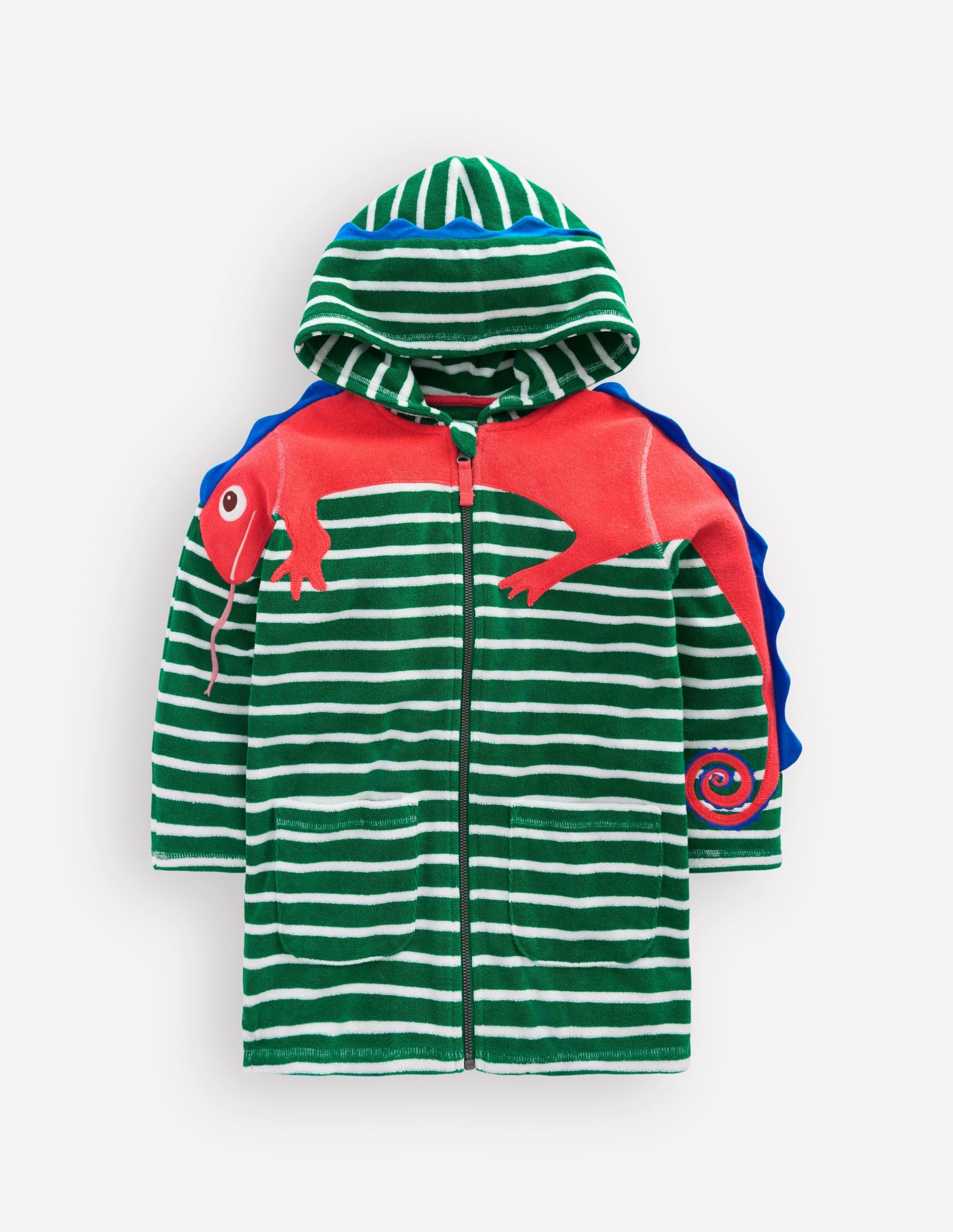 Fun Towelling Zip-up Throw On-Chameleon Green Stripe - Image 4