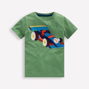 Short Sleeve Appliqué T-shirt-Willow Green Race Car