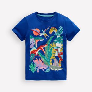 Short Sleeve Graphic T-shirt-Bright Blue Jurasic Era