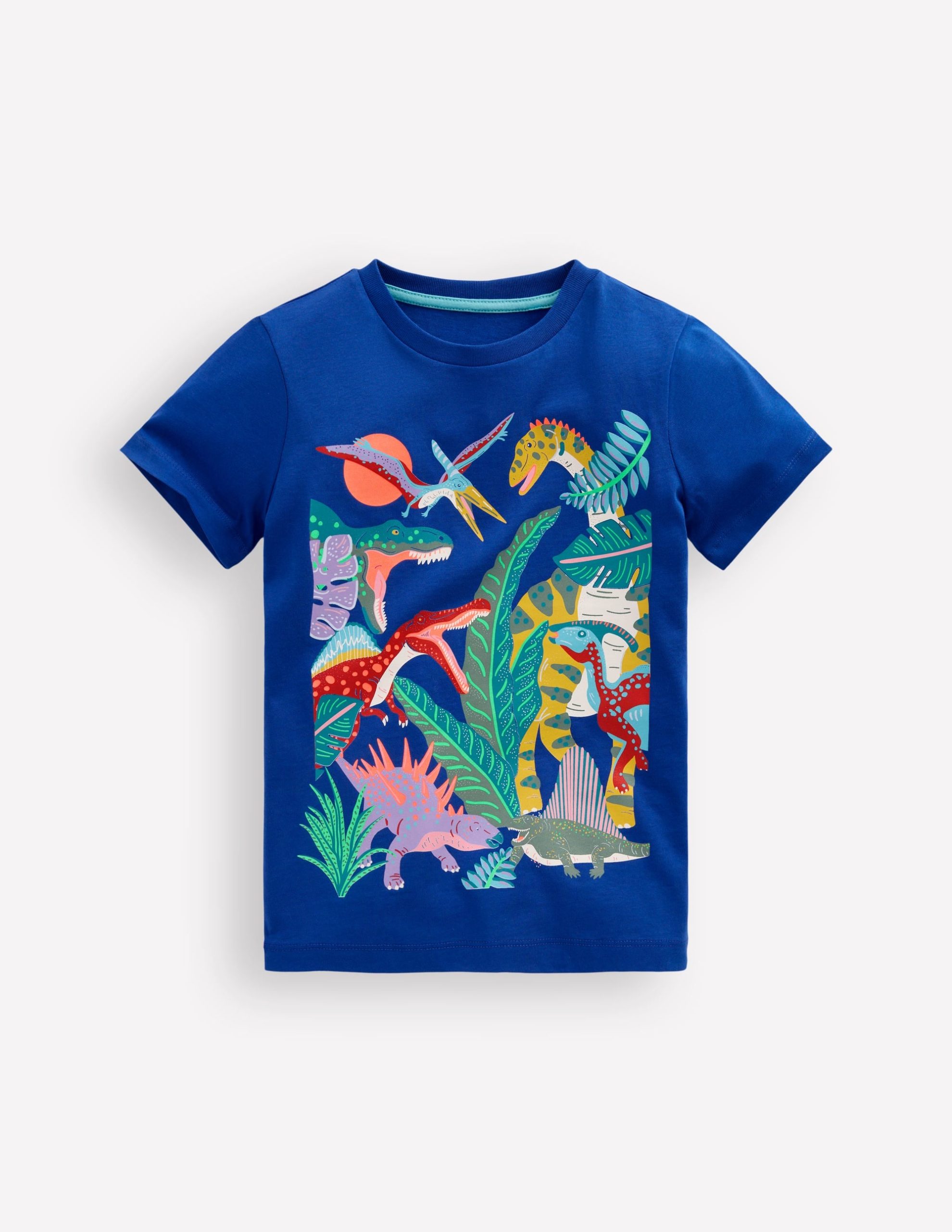 Short Sleeve Graphic T-shirt-Bright Blue Jurasic Era