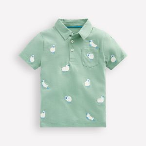 Embroidered Slub Polo Shirt-Green Sheep