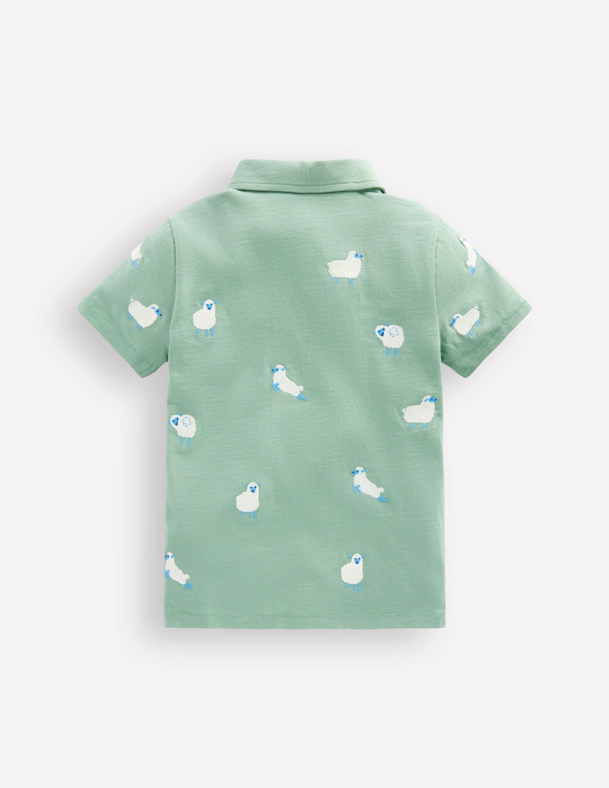 Embroidered Slub Polo Shirt-Green Sheep - Image 2