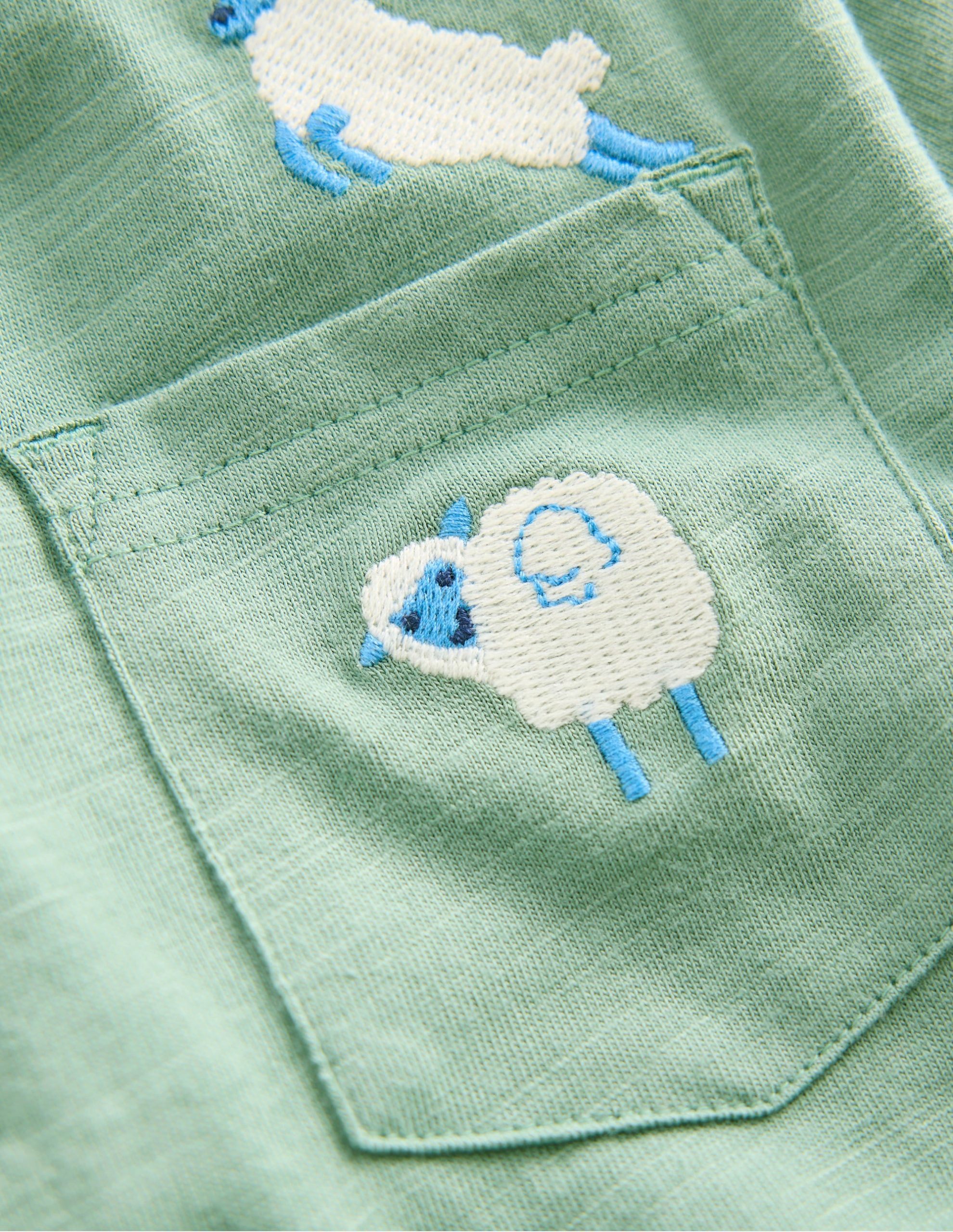 Embroidered Slub Polo Shirt-Green Sheep - Image 3