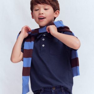 Slub Polo Shirt-Blue Marl