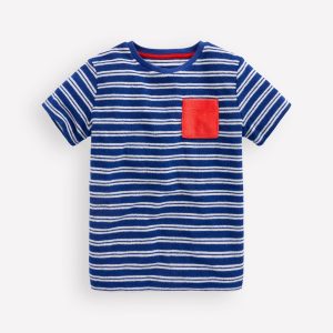 Short Sleeve Towelling T-shirt-Sapphire Blue/Ivory