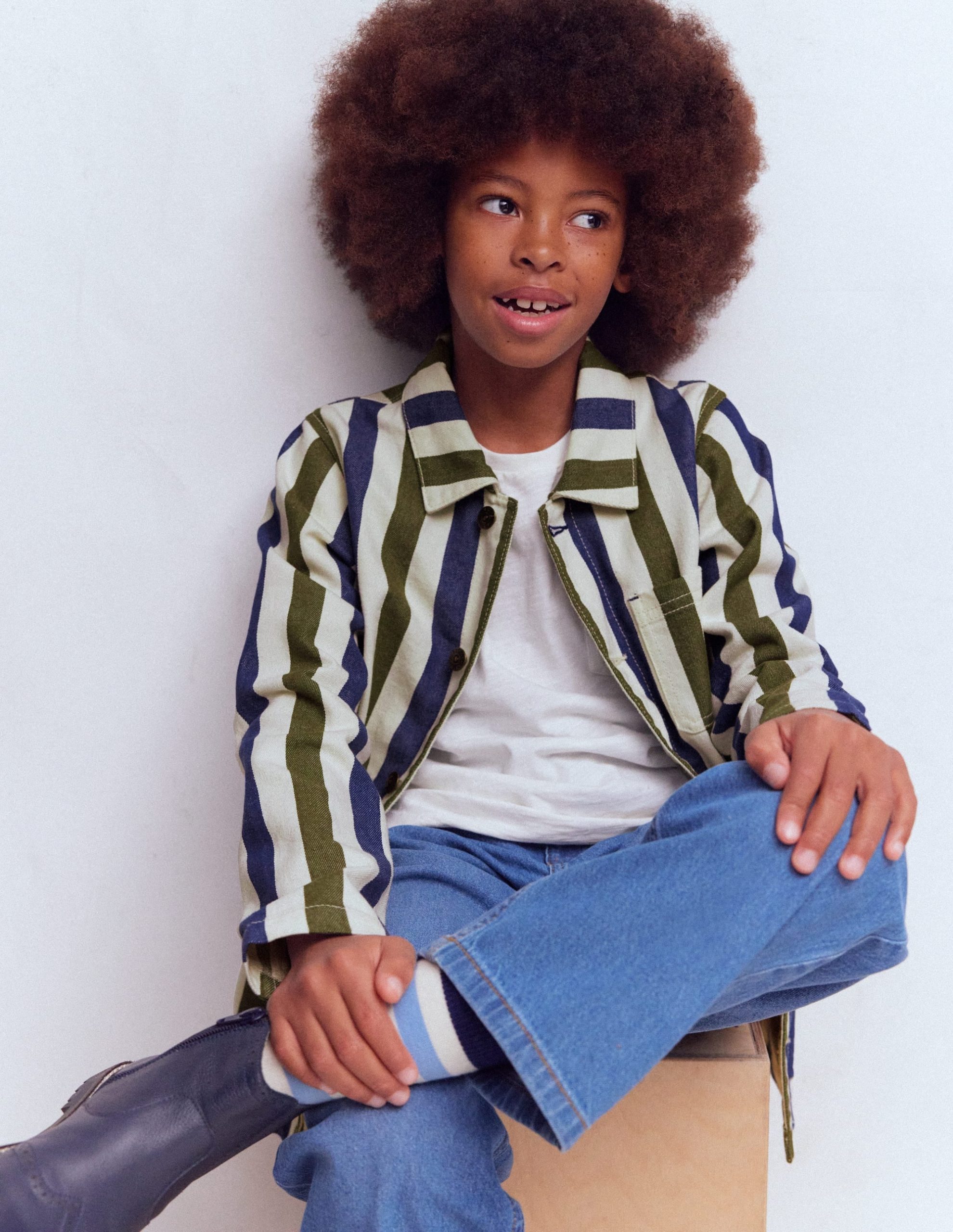 Twill Jacket-Blue and Green Stripe