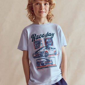 Short Sleeve Graphic T-shirt-Blue Race Cars