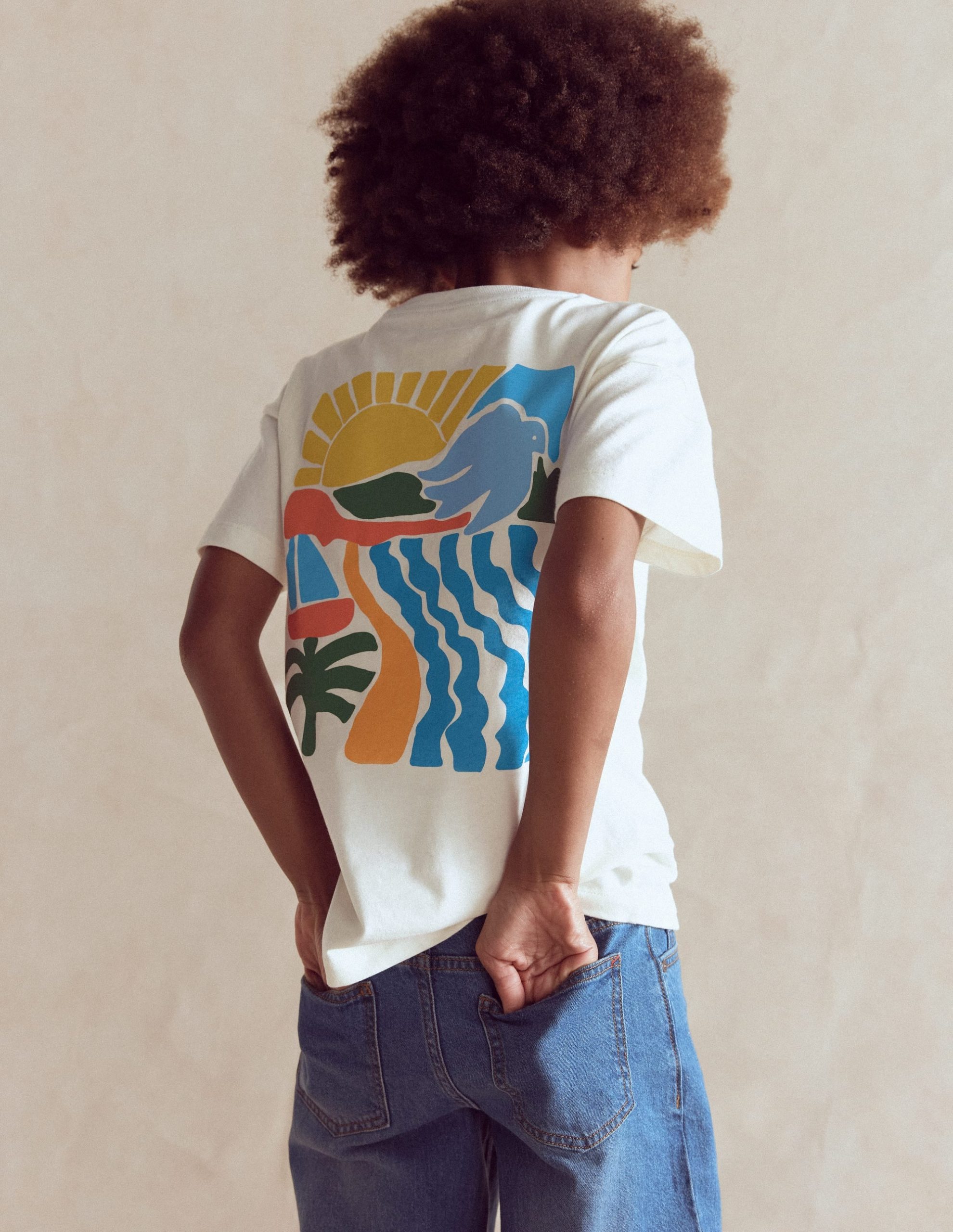 Front & Back Graphic T-shirt-Soft Ivory Sun Scape - Image 2