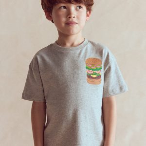 Front & Back Graphic T-shirt-Grey Marl Hamburger
