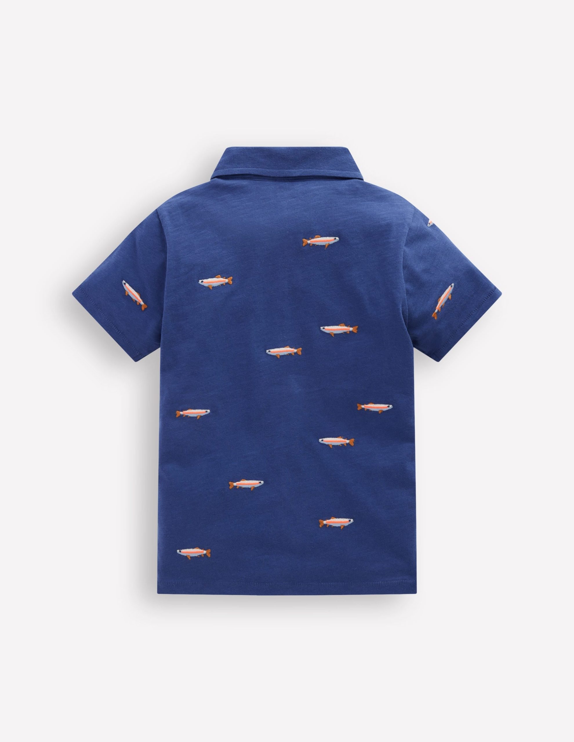 Embroidered Slub Polo Shirt-Blue Fishing - Image 2