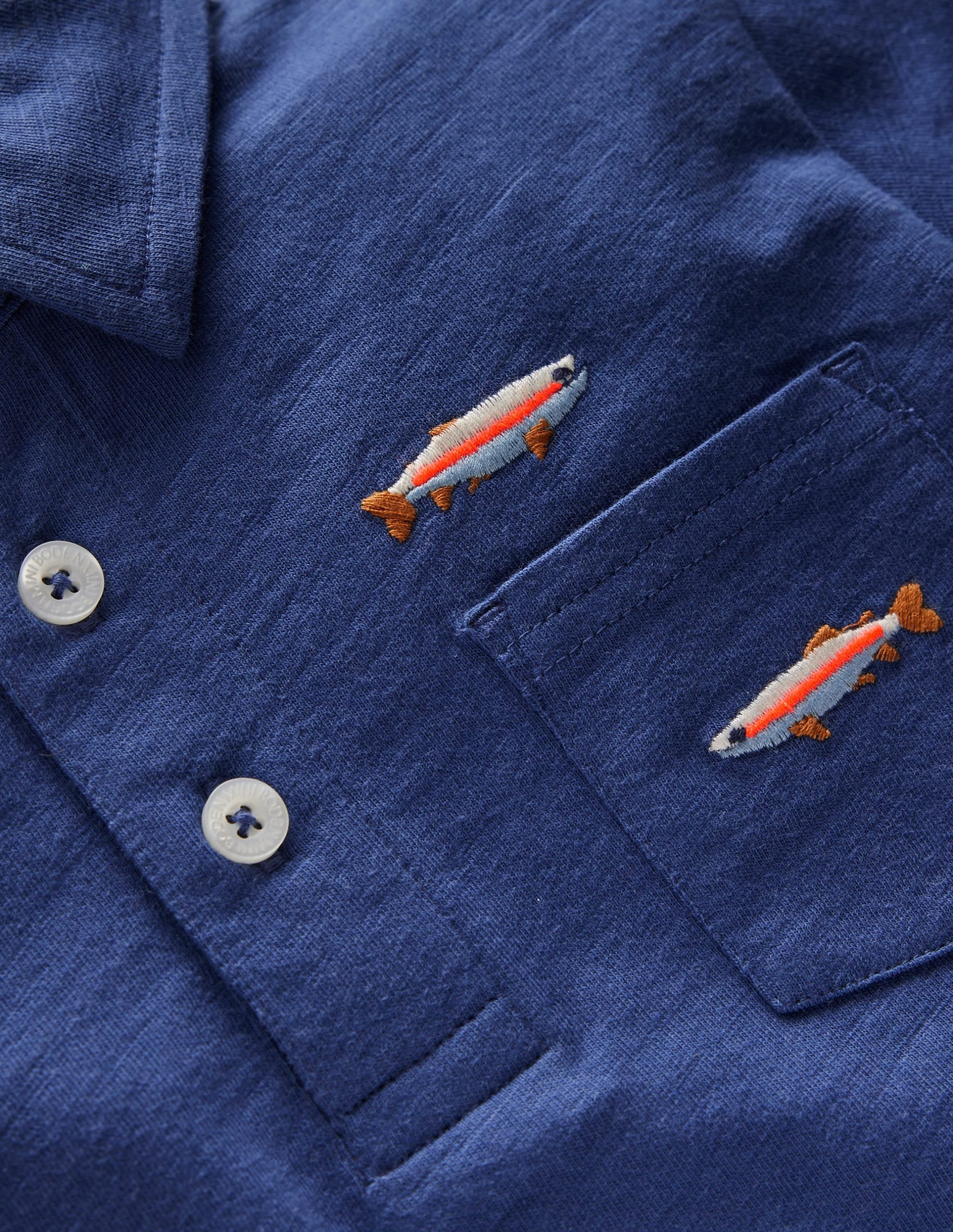Embroidered Slub Polo Shirt-Blue Fishing - Image 3