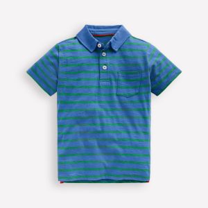 Slub Polo Shirt-Regatta Blue/Shamrock Green
