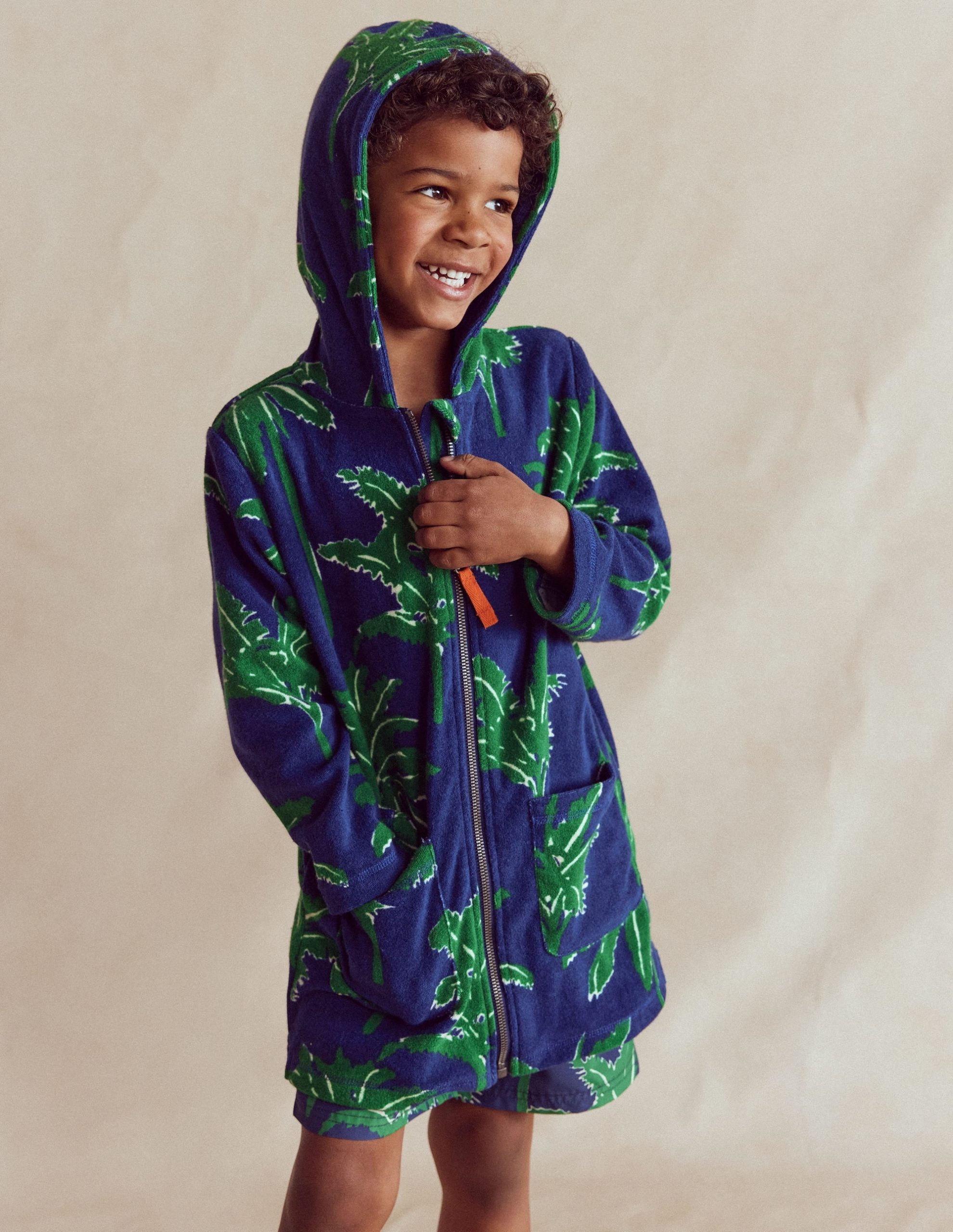 Towelling Zip-Up Throw-On-Starboard Blue Palm Trees - Image 2