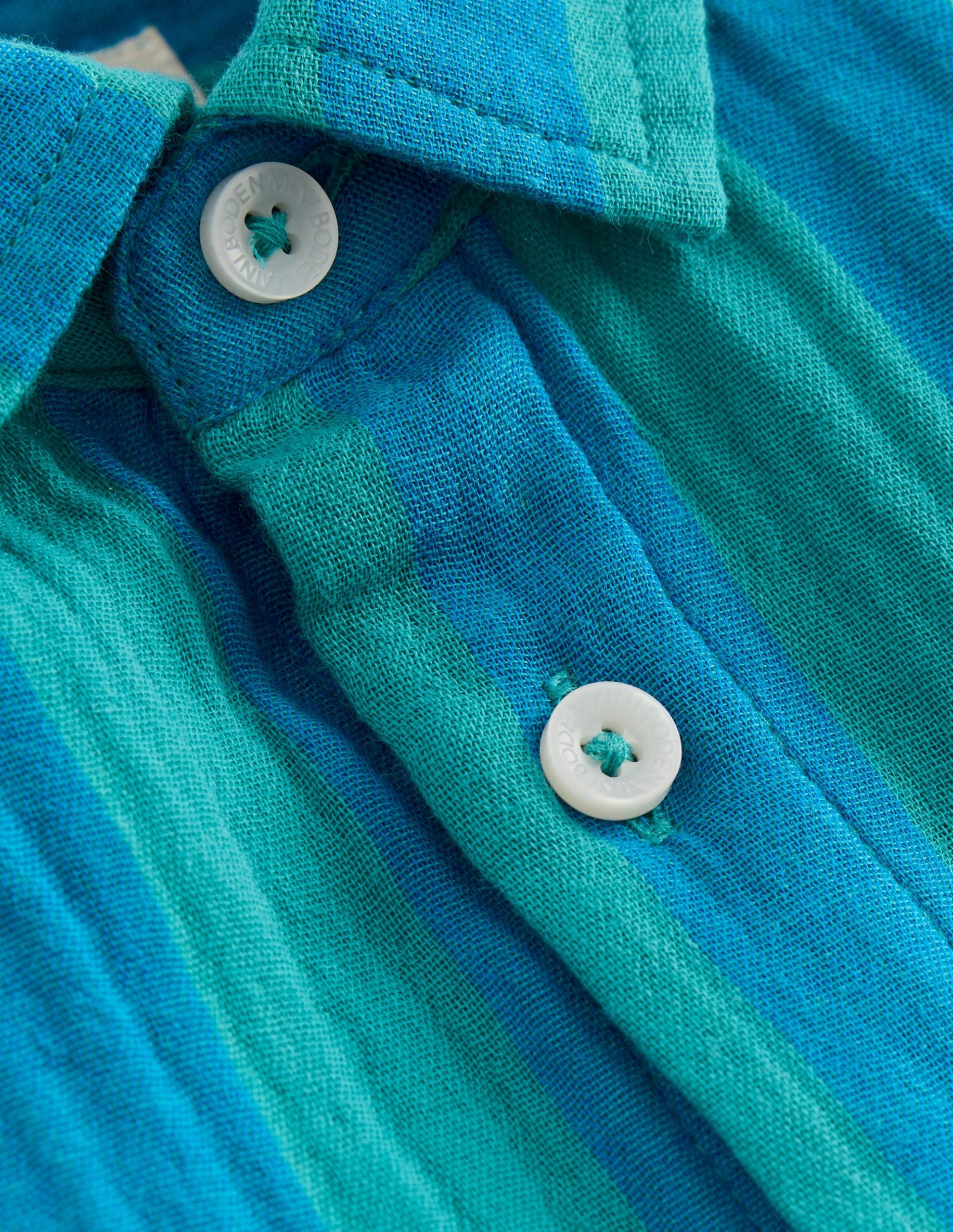 Double Cloth Shirt-Green and Blue Stripe - Image 4
