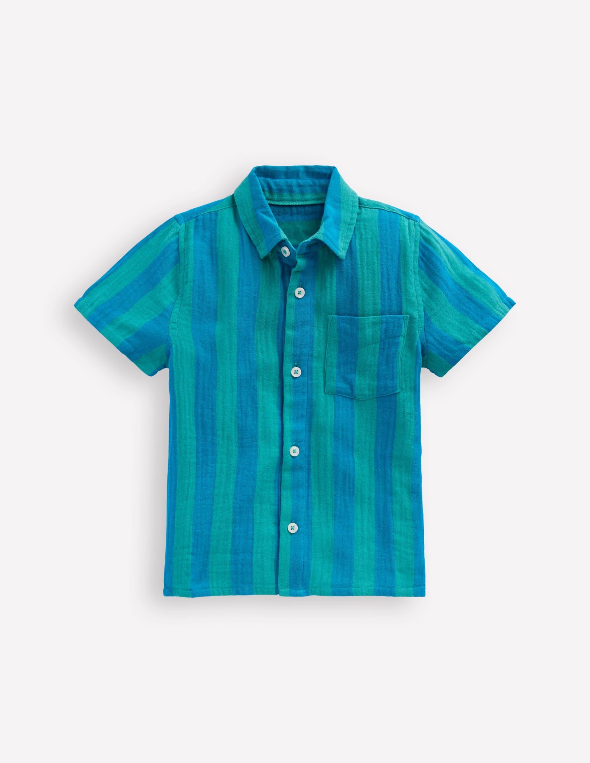 Double Cloth Shirt-Green and Blue Stripe - Image 2