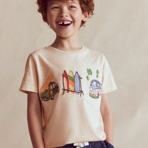 Linear Stitch T-shirt-Oatmeal Marl Holiday