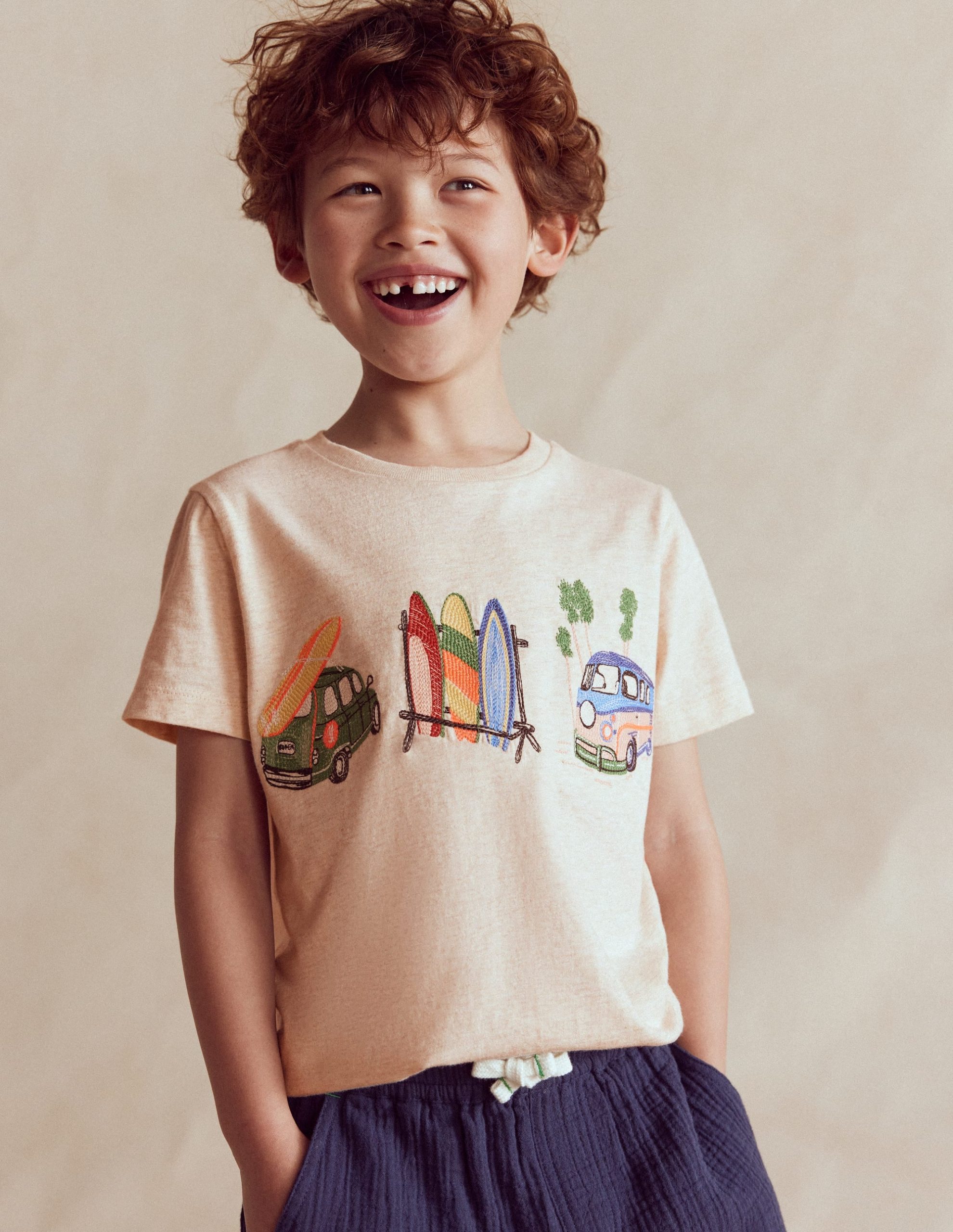 Linear Stitch T-shirt-Oatmeal Marl Holiday