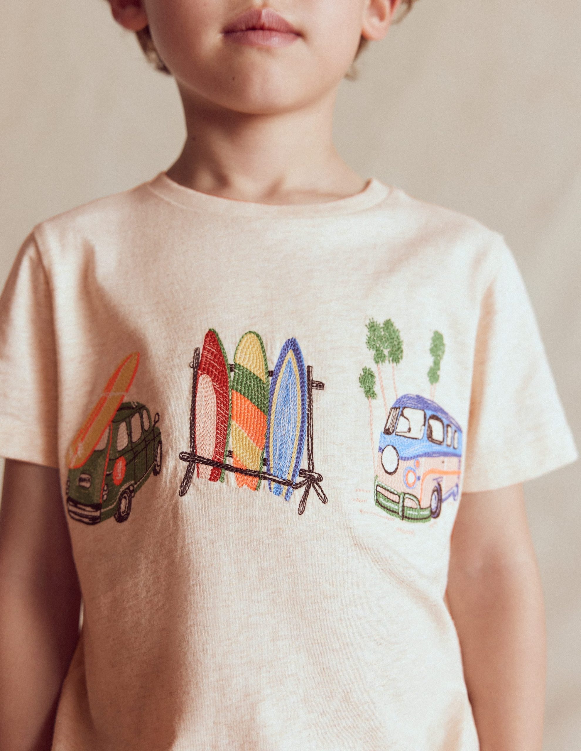 Linear Stitch T-shirt-Oatmeal Marl Holiday - Image 2