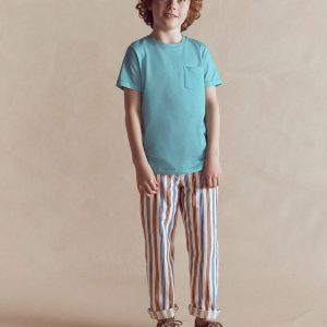 Relaxed Straight Jeans-Blue and Red Stripe