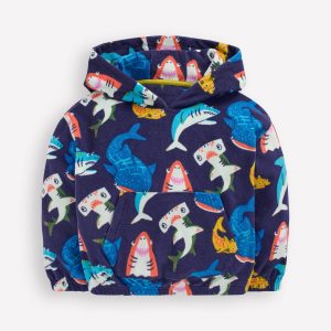 Towelling Pop-over Hoody-College Navy Sharks